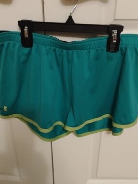 Under Armour Teal Running Shorts with Lime Trim